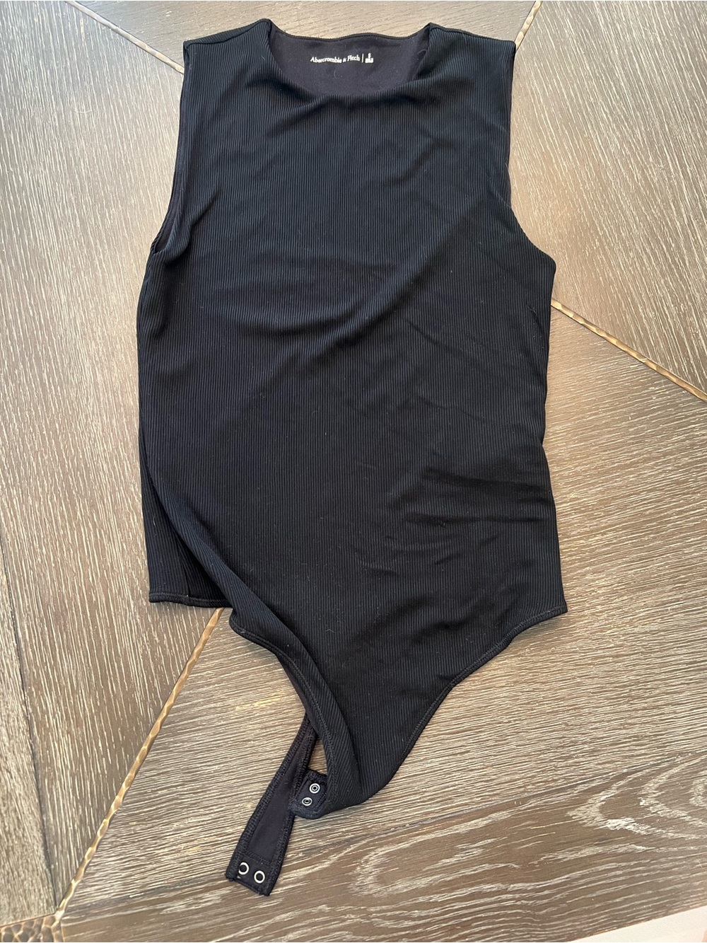 Abercrombie & Fitch Black Ribbed Snap-Closure One-Piece Bodysuit